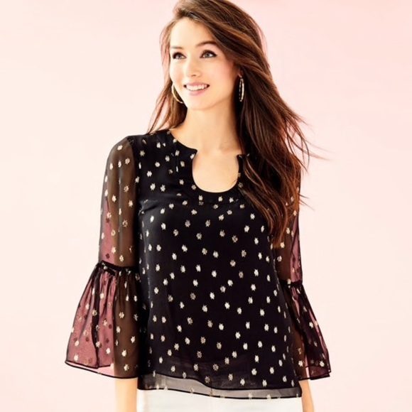 NWT Lilly Pulitzer Amory Onyx Chiffon Top - Picture 2 of 3